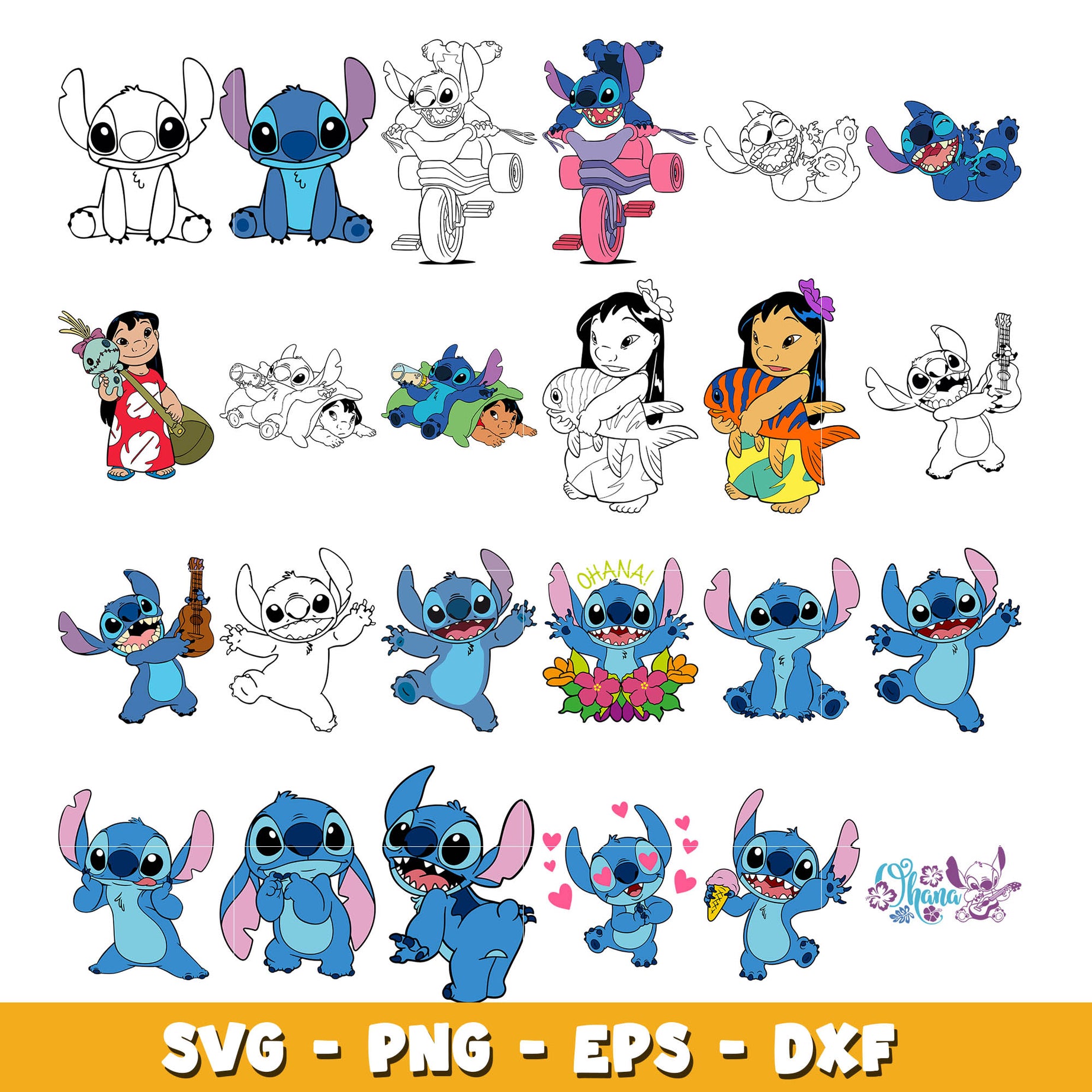 Disney Lilo And Stitch bundle svg, Disney svg, Digital download 