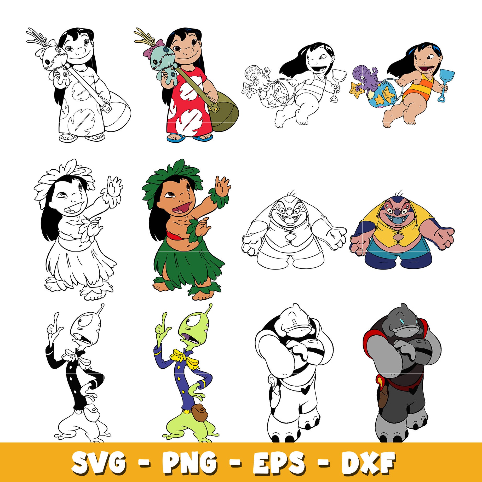 lilo and stitch characters and lilo and stitch characters coloring bundle svg, Disney svg, Digital download  