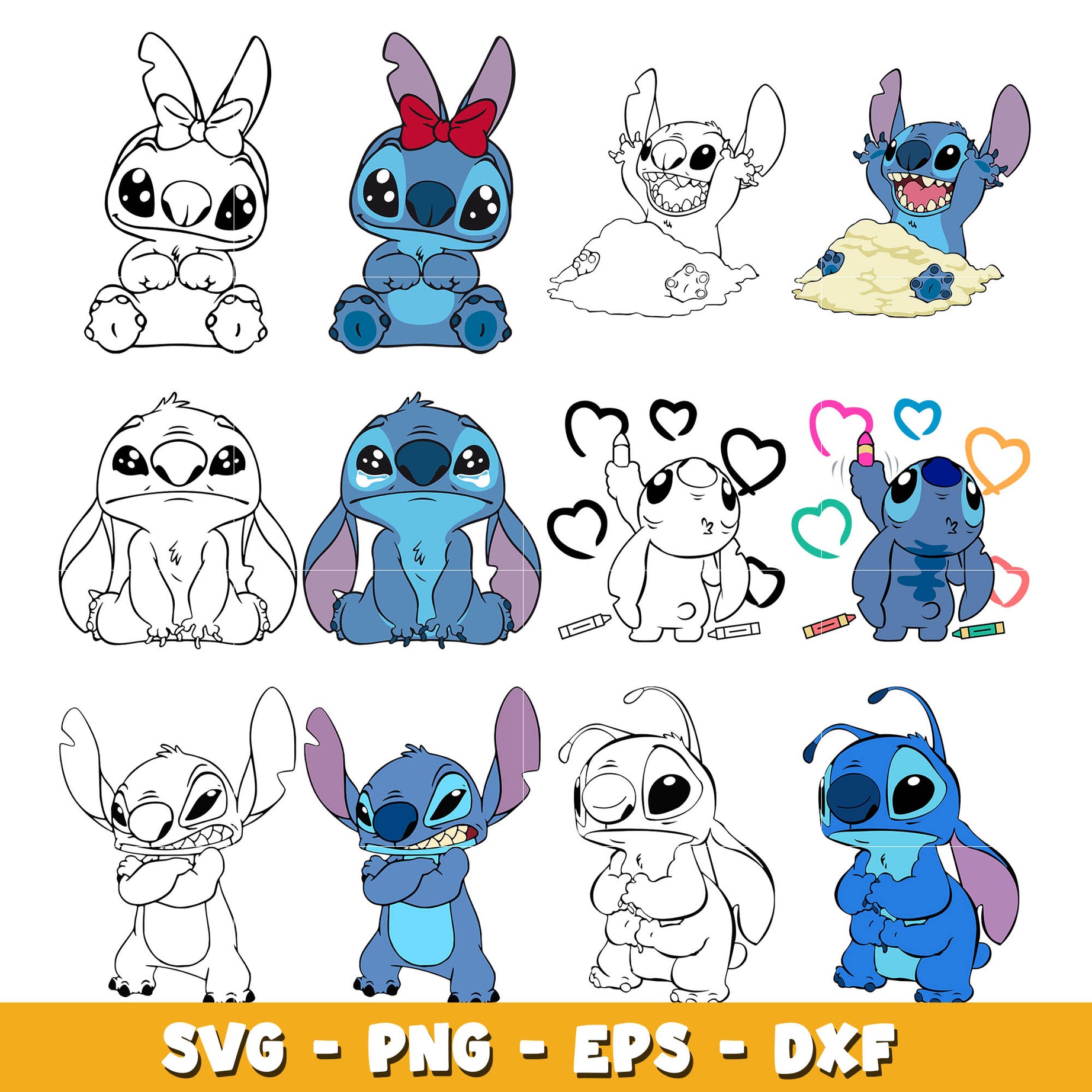 Disney Stitch cartoon baby love bundle svg, Disney svg, Digital download 