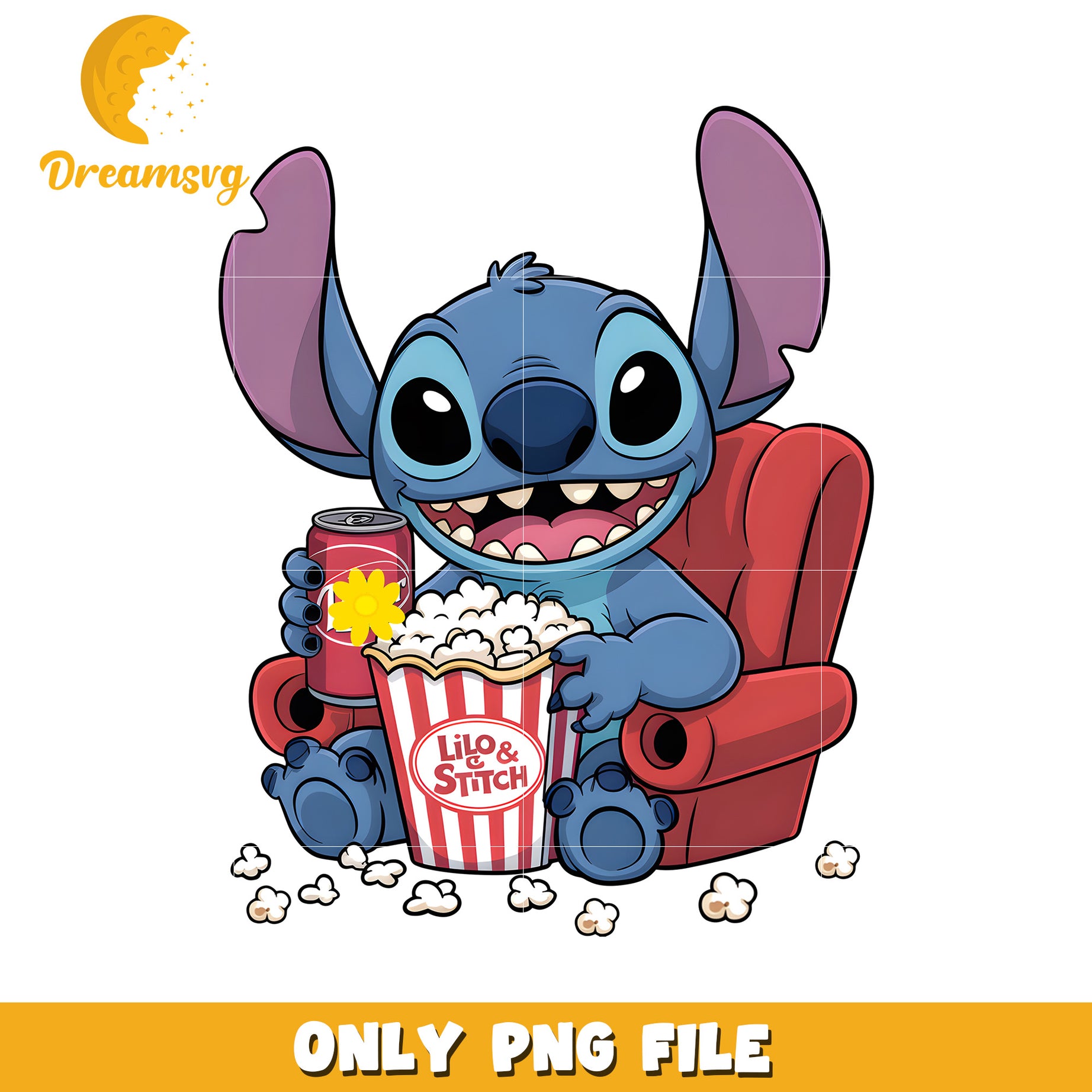 Stitch watching the movie design png,  stitch movie png, disney stitch png