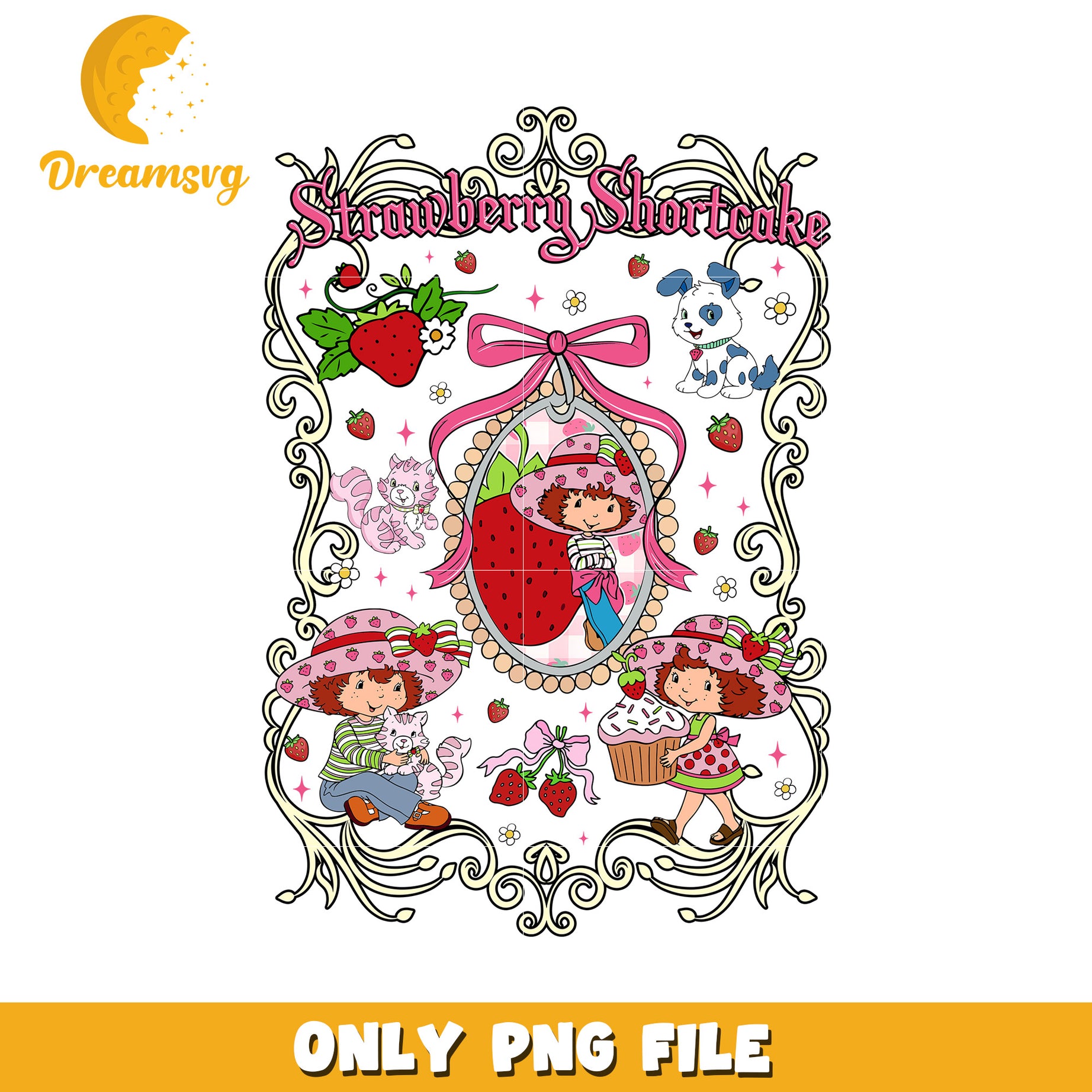 Strawberry Shortcake PNG, Cute Cartoon, Digital Download