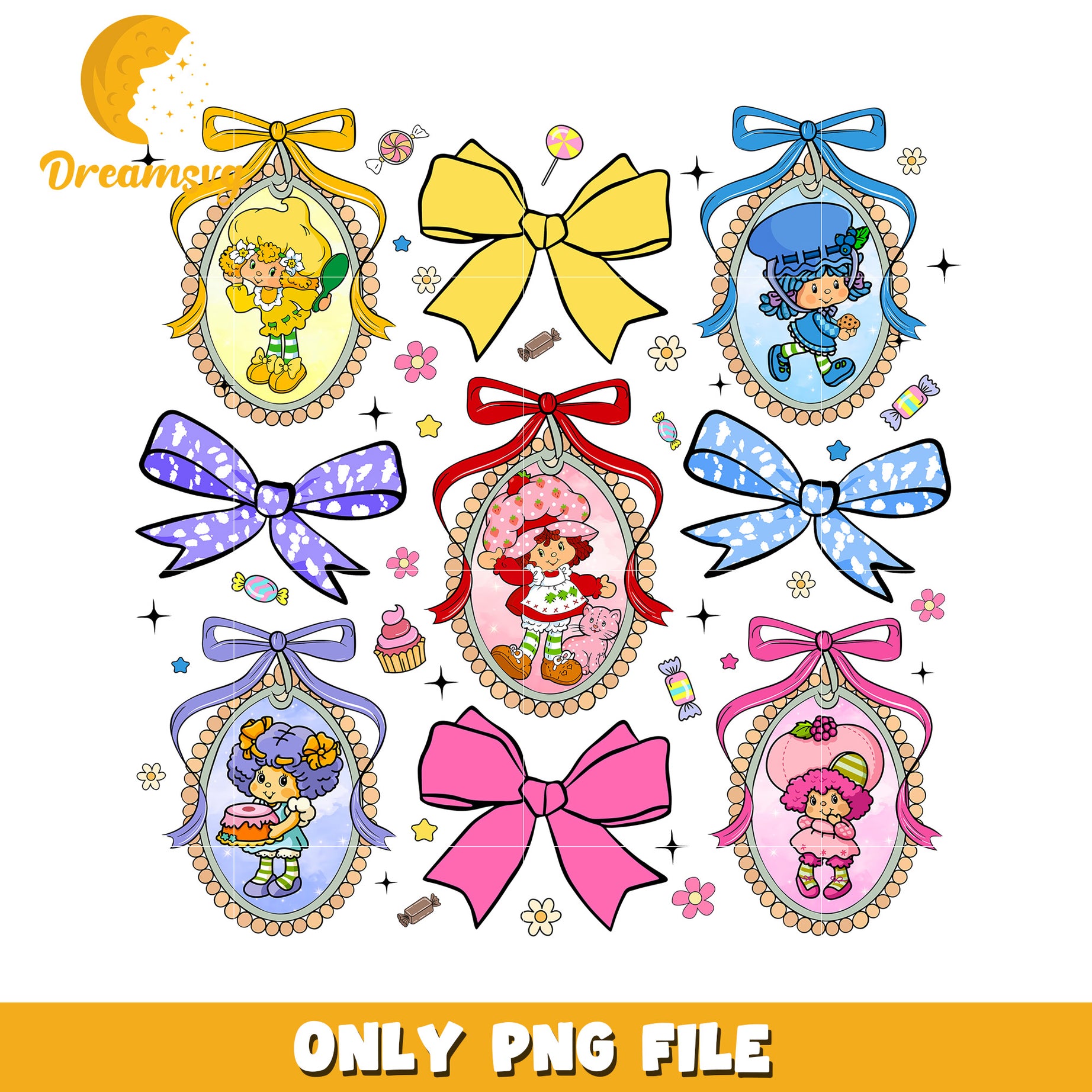 Strawberry Shortcake PNG, Cute Charms, Digital Download