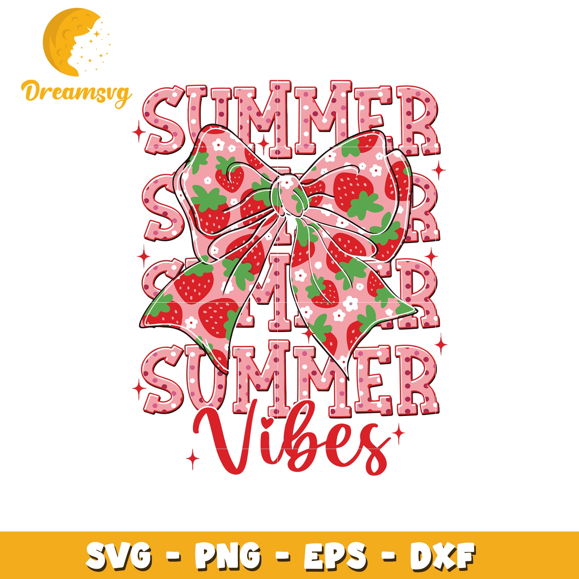 Strawberry Summer Vibes Bow SVG Cut File