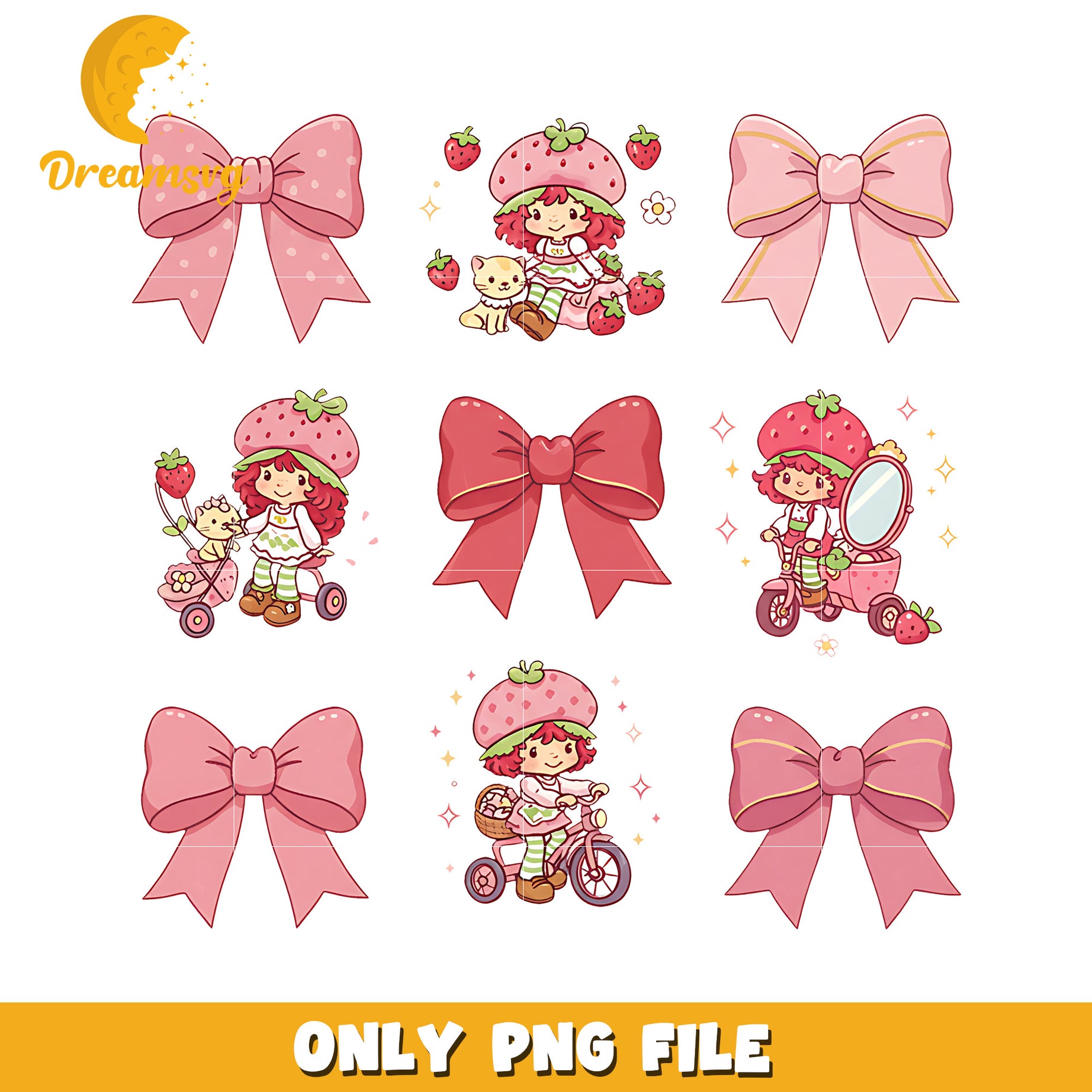 Strawberry bowtie png, shortcake art png, strawberry shortcake design png