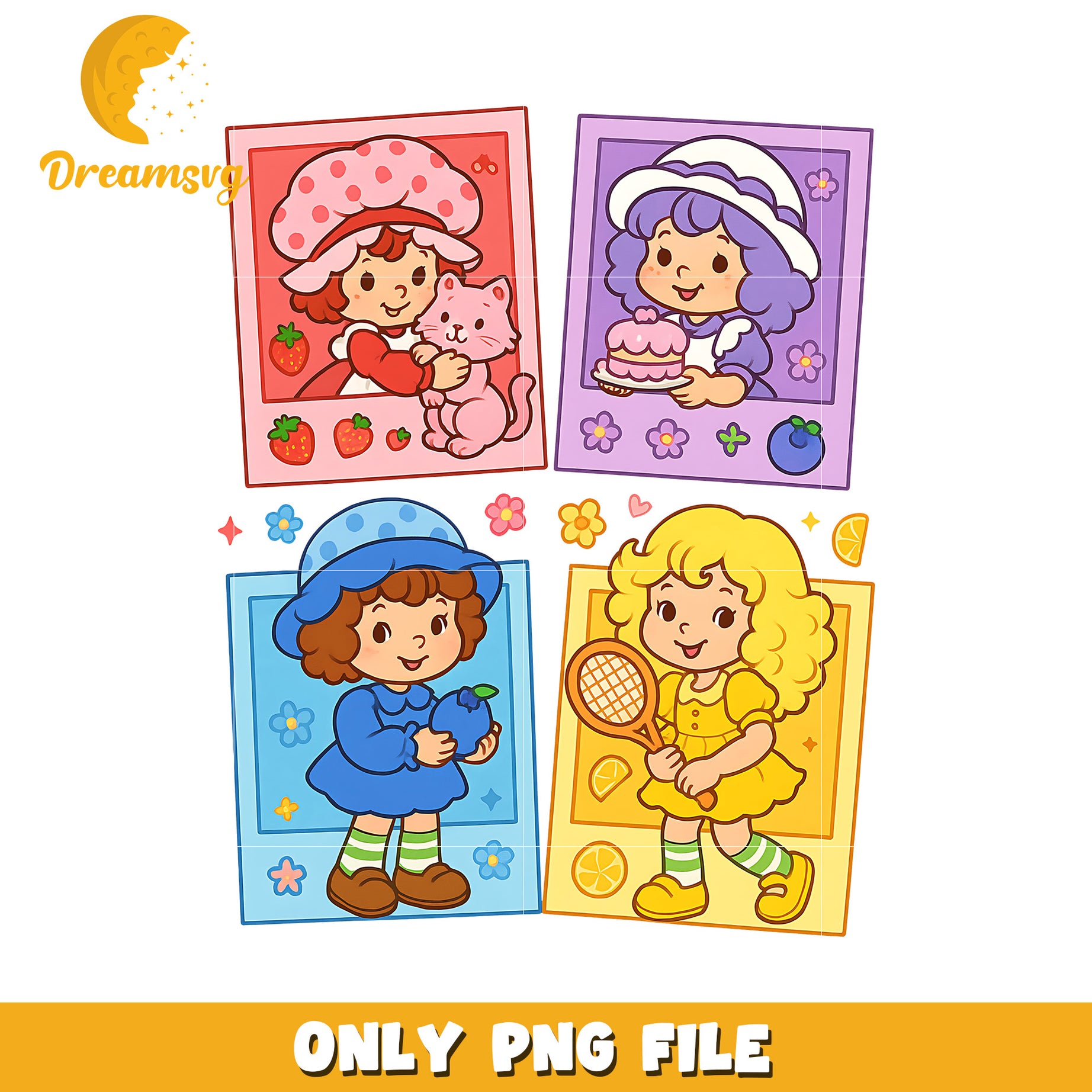Strawberry shortcake characters png, shortcake art png, strawberry shortcake design png