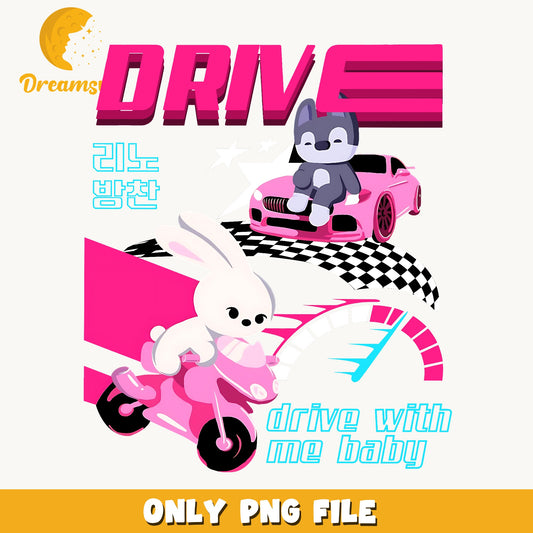 Stray Kids Drive PNG, Skzoo Racing Art, Kpop PNG