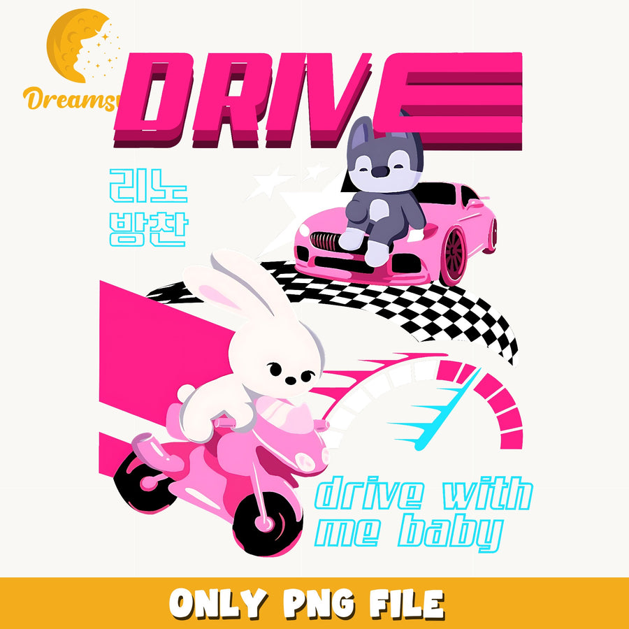 Stray Kids Drive PNG, Skzoo Racing Art, Kpop PNG
