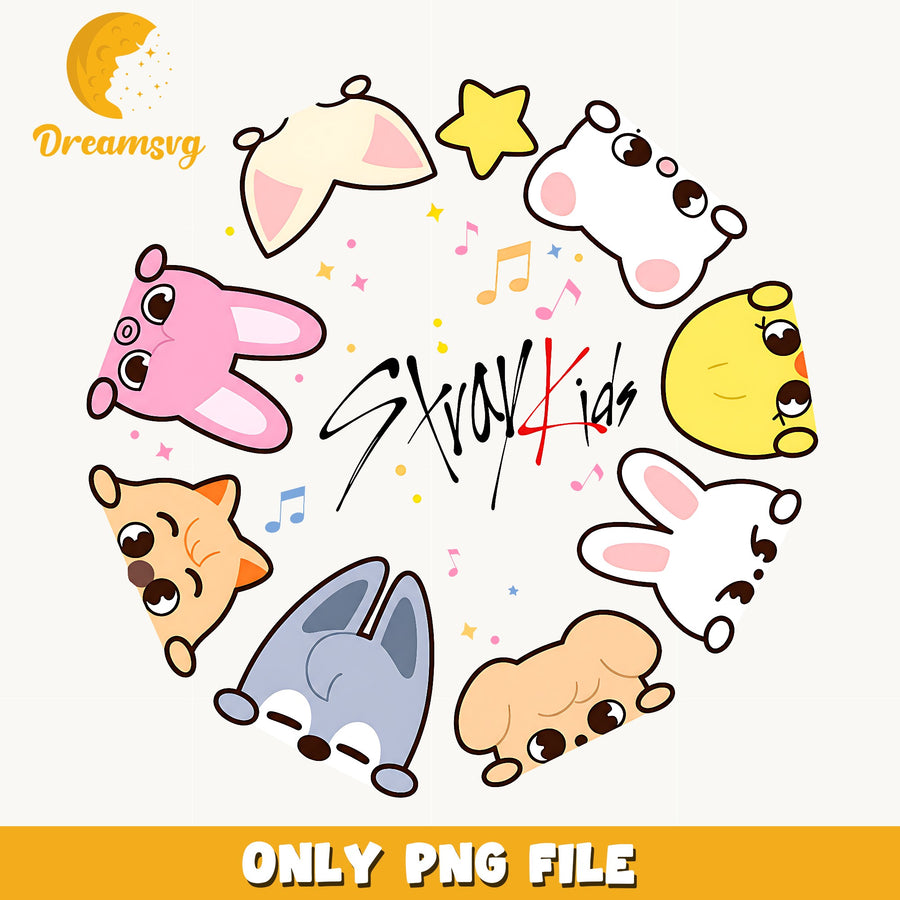 Stray Kids Skzoo Animals PNG, Kpop Circle Art, Fan PNG