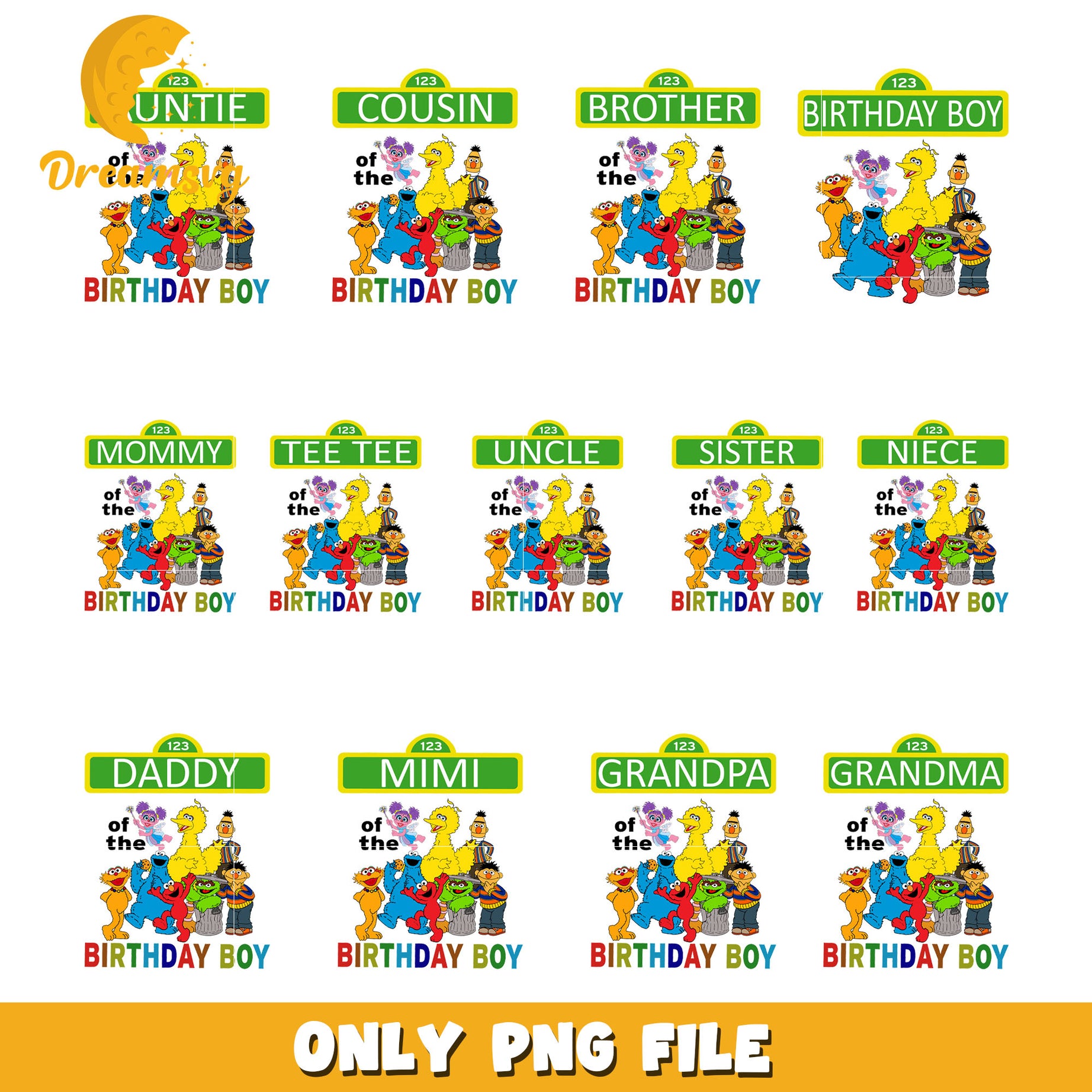 Sesame street birthday boy bundle png, sesame street characters png