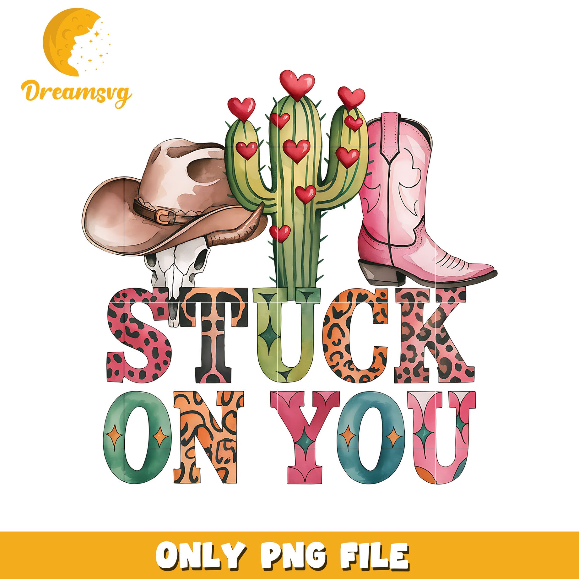 Stuck on you cactus western valentines png, cowboy valentine png