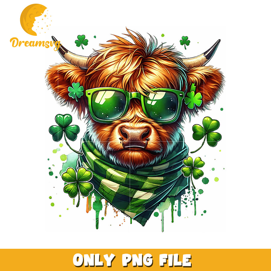 Stylish Cow Illustration with Green Accents PNG File