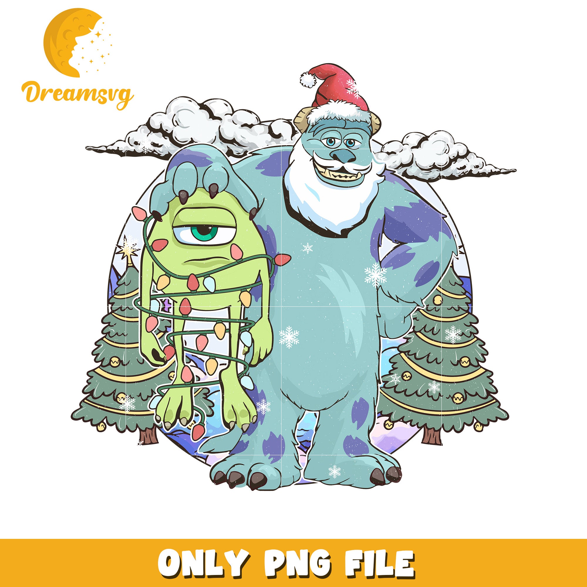 Sulley and mike holiday cheer png, disney festive png