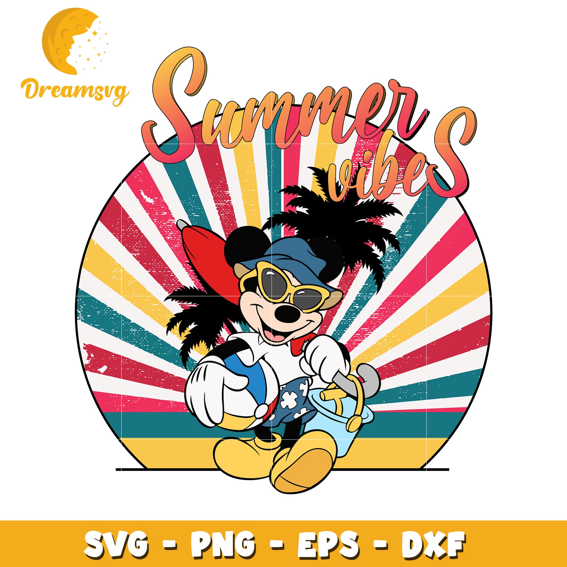 Summer Vibes SVG Clipart with Retro Mickey Mouse Design Ideas