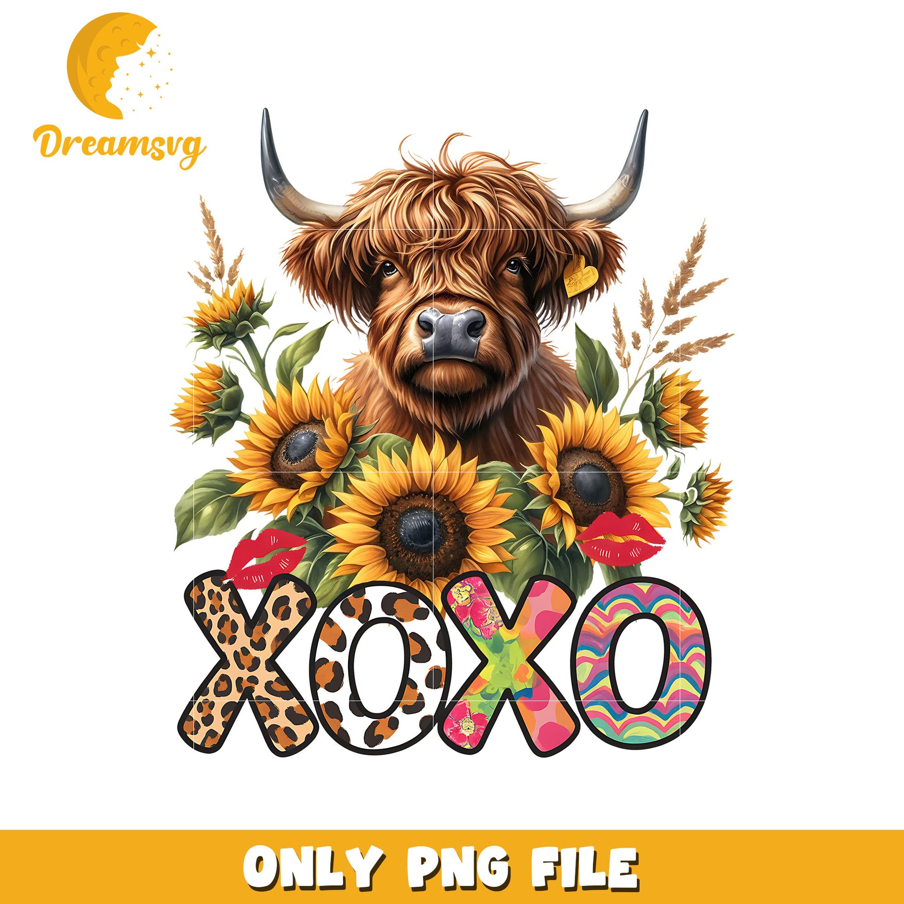 Sunflower and cow xoxo valentine png, cow png, valentine png