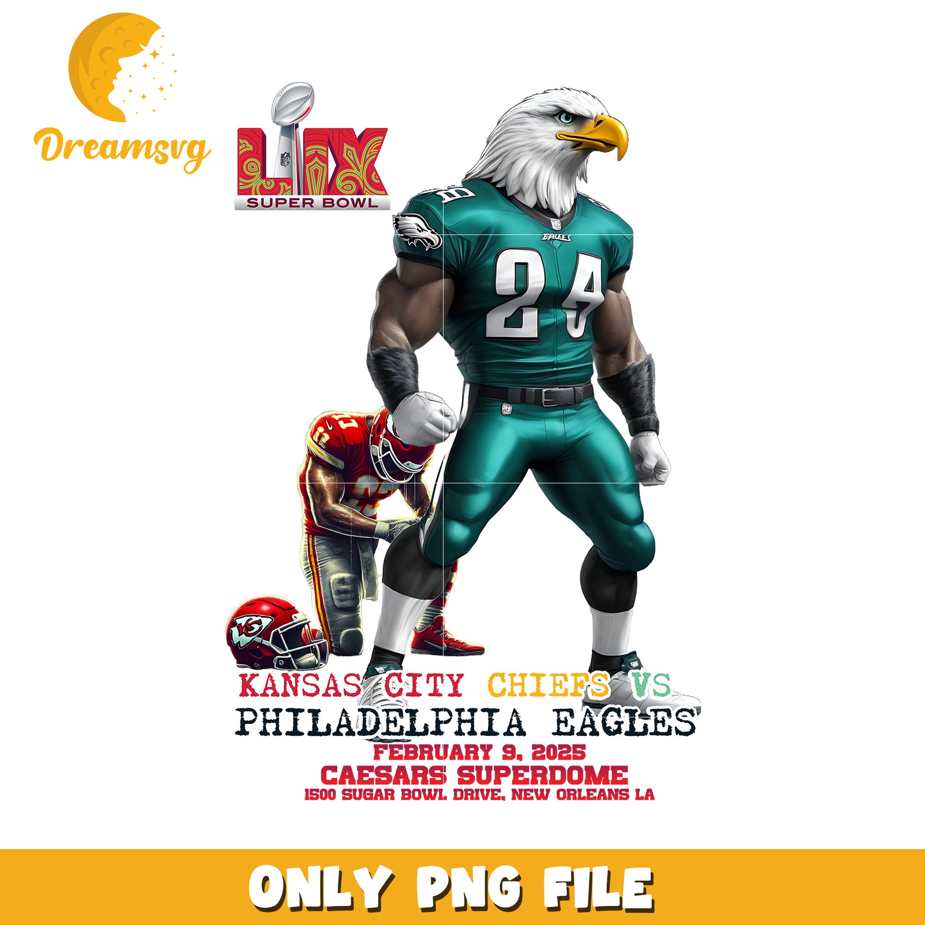 Super Bowl 2025 Eagles vs Chiefs PNG Digital File