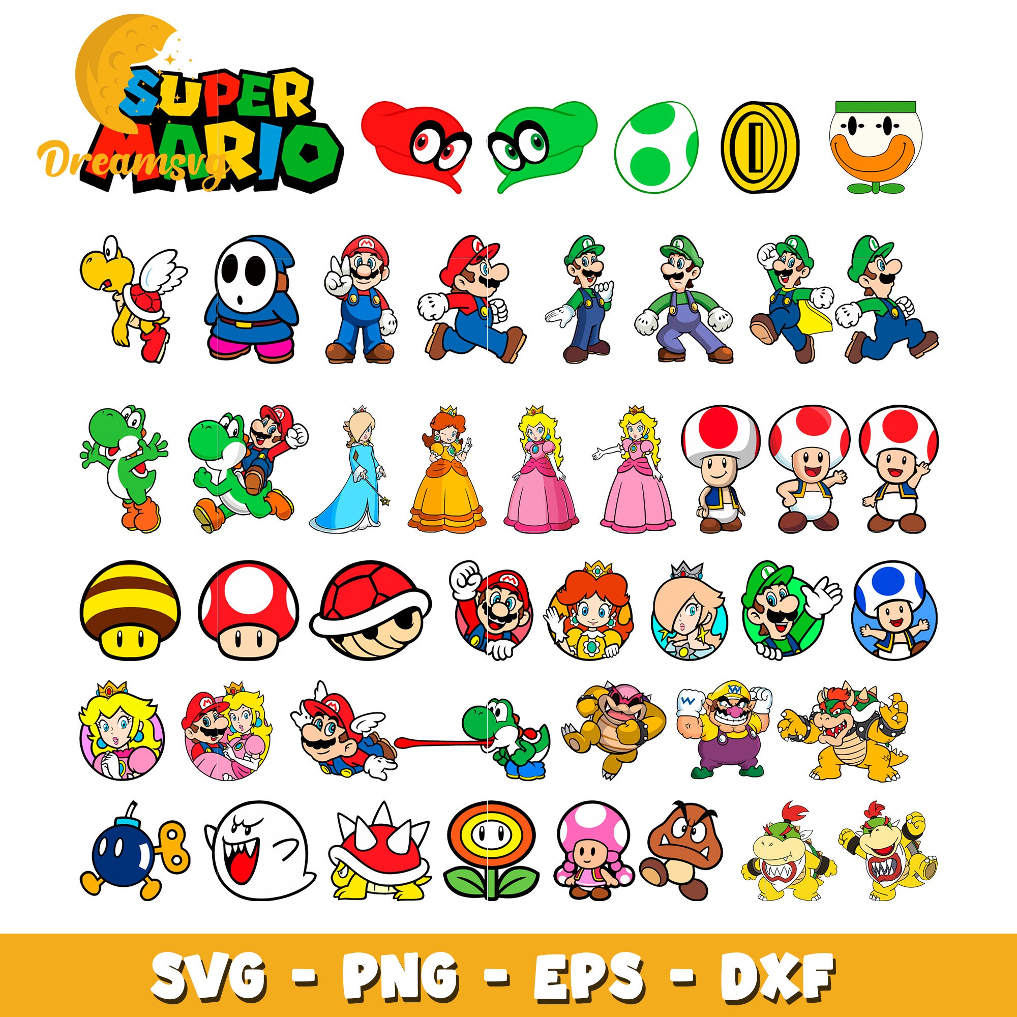 Super Mario Bros characters bundle svg, super mario wonder​ svg