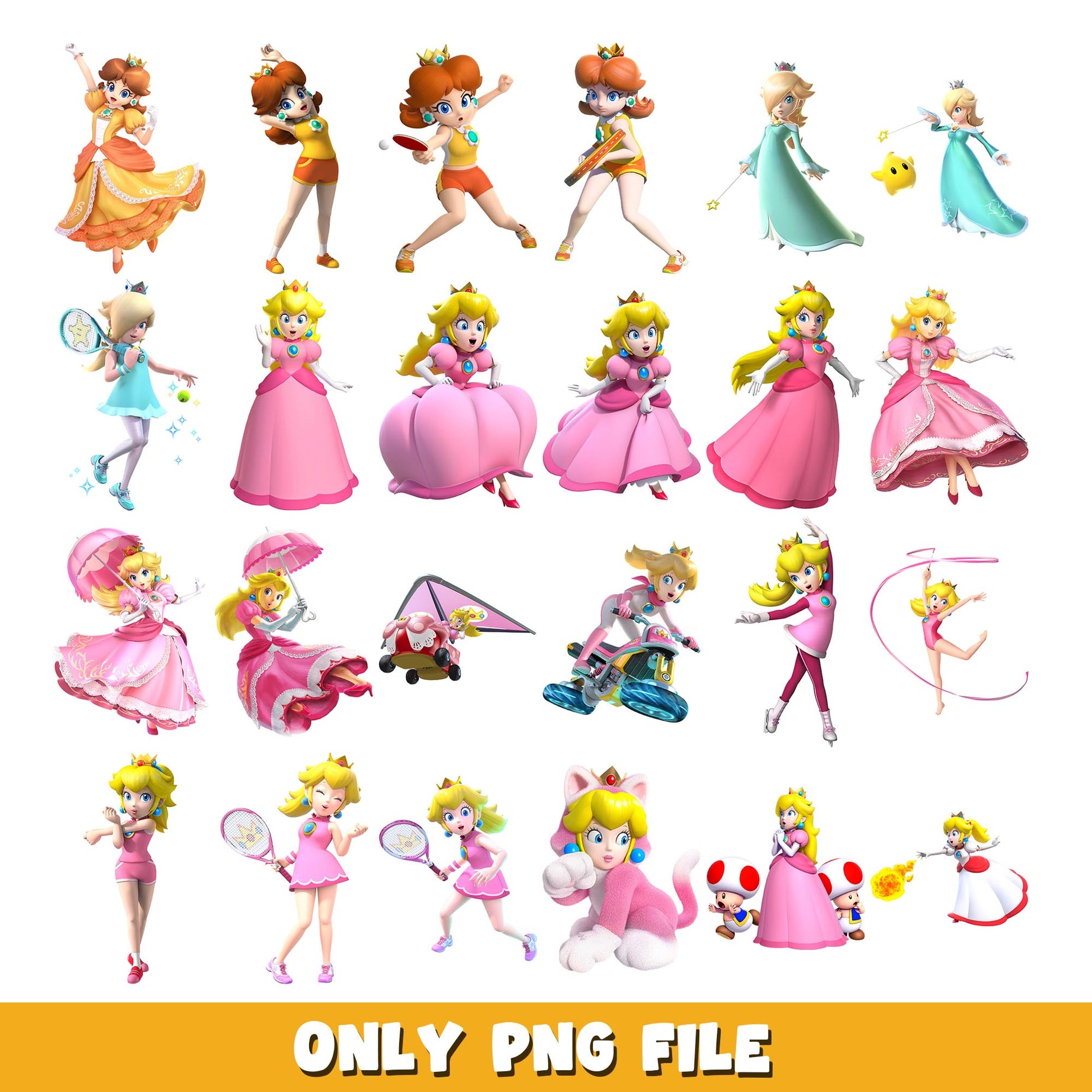  Super Mario cute princess characters png, Super Mario bundle png, cartoon png 