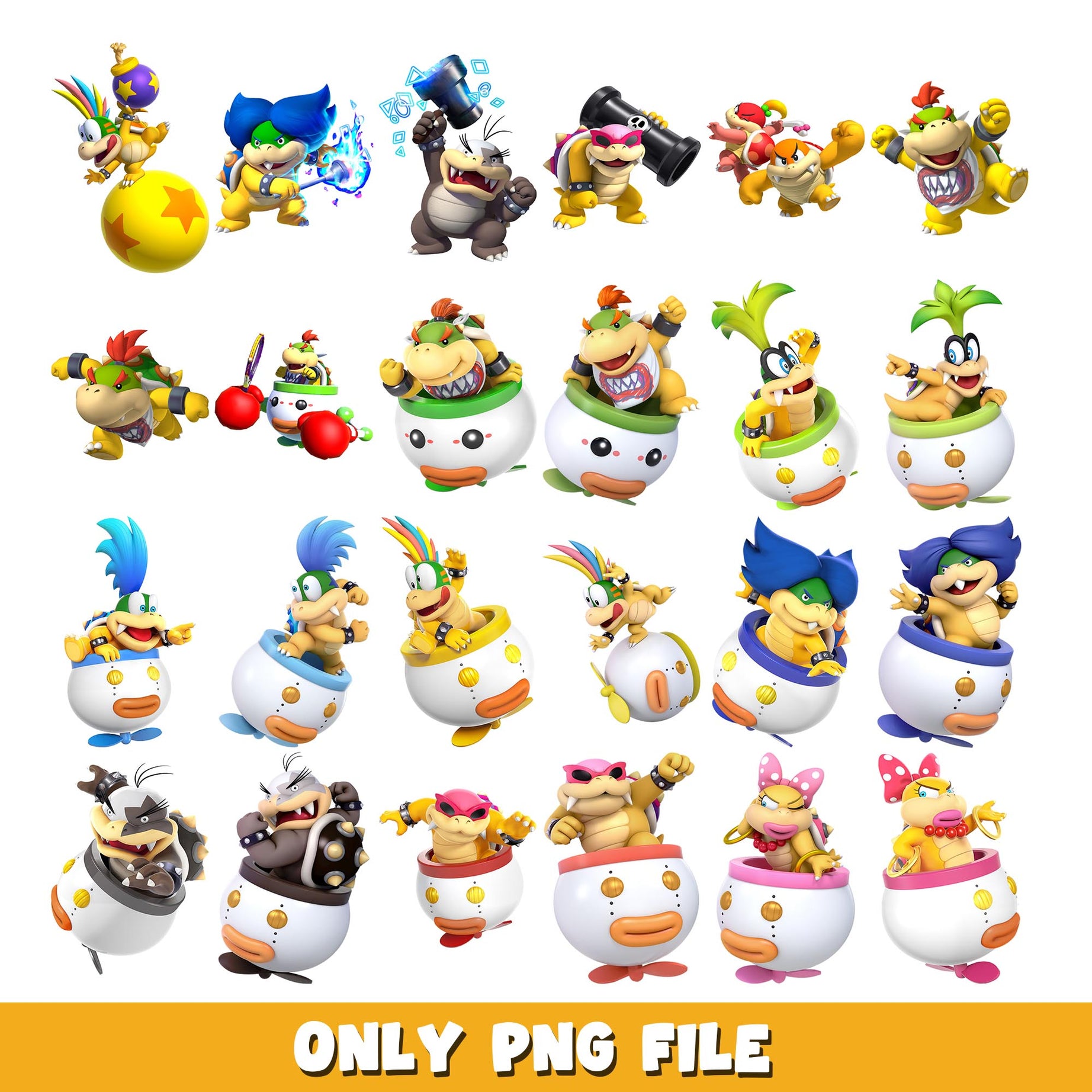 Super Mario cute characters in cup png, Super Mario bundle png, cartoon png 