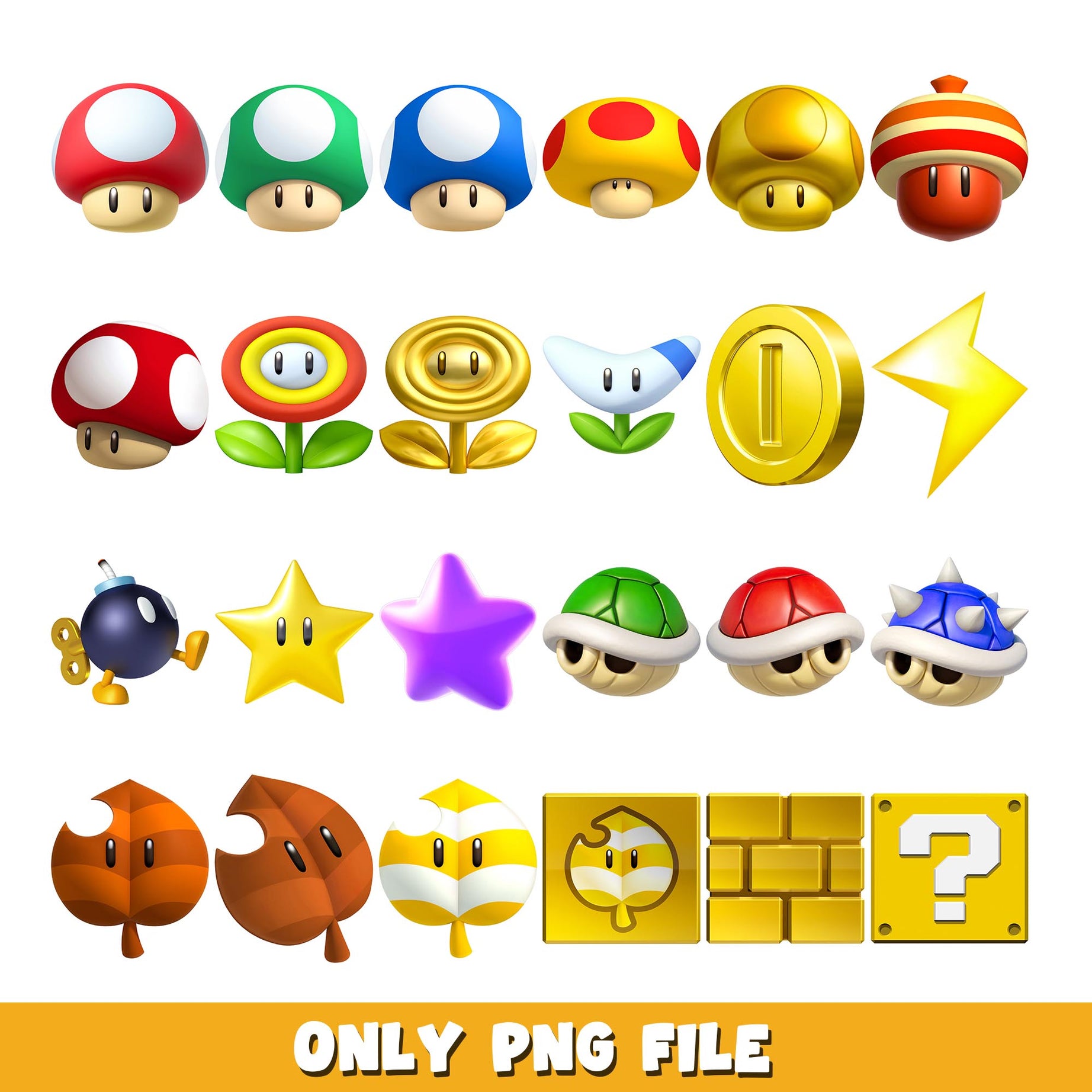 Super Mario cute characters mushroom png, Super Mario bundle png, cartoon png  