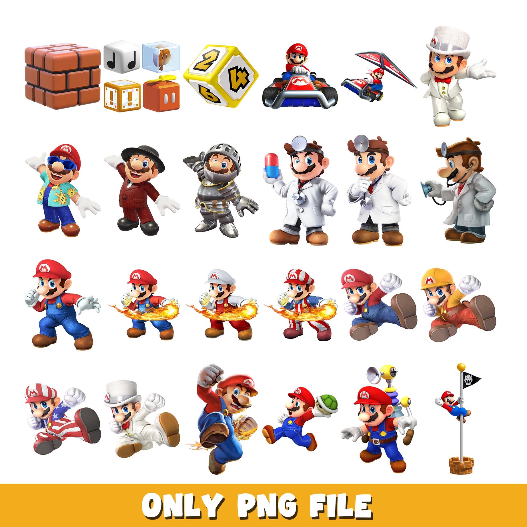 Super Mario cute super hero png, Super Mario bundle png, cartoon png 