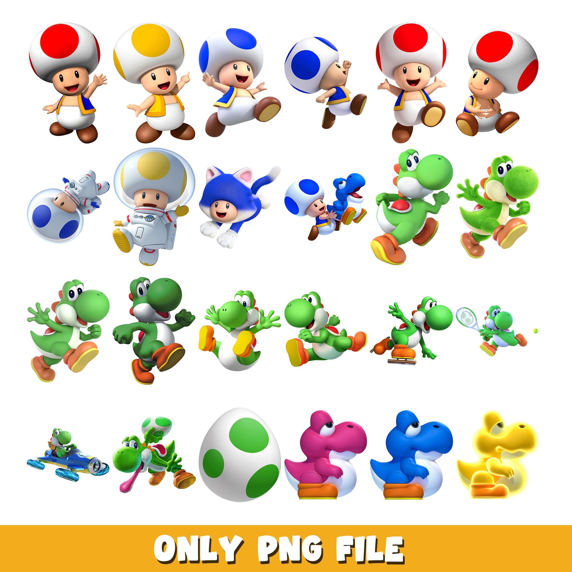 Super Mario cute dinosaur png, Super Mario bundle png, cartoon png  