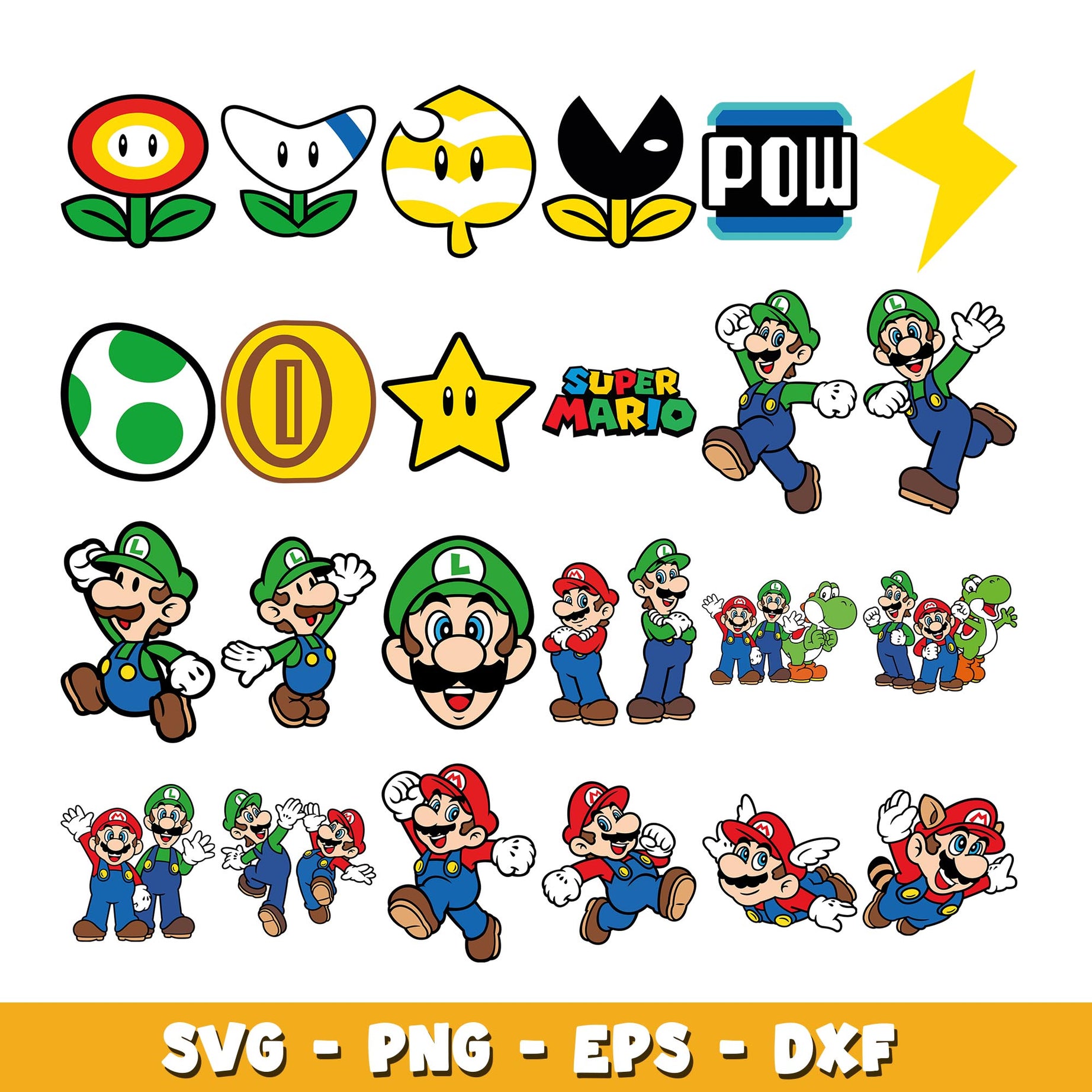 Mario Luigi Yoshi Luma svg, Supper Mario bundle svg, cartoon svg 