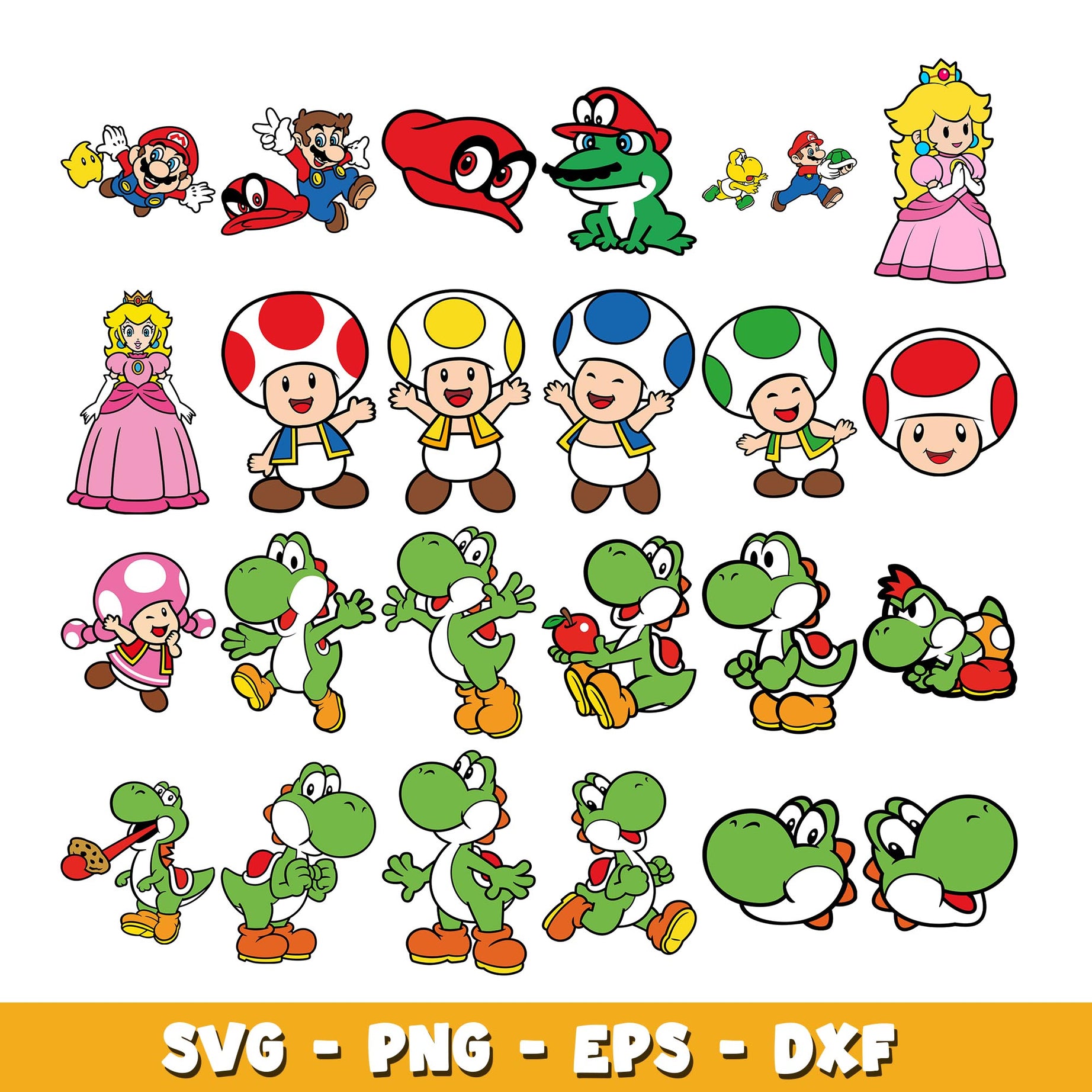 Super mario Bros main characters svg, Supper Mario bundle svg, cartoon svg 