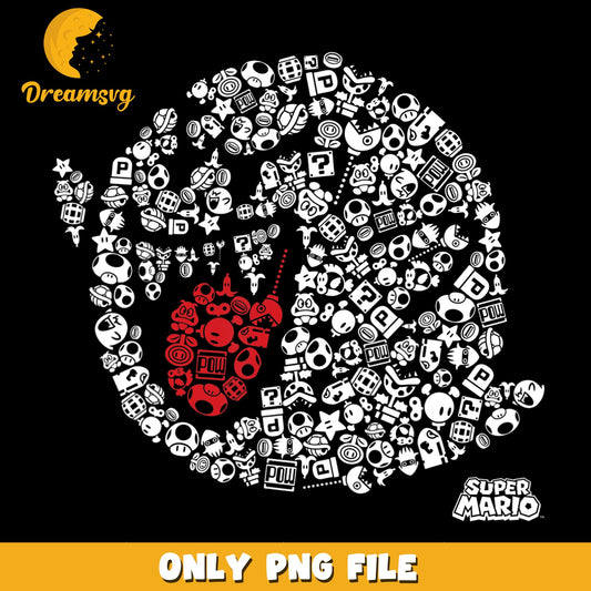 Super Mario Bros Icons Mosaic Ghost Shape PNG, Nintendo, Gaming PNG