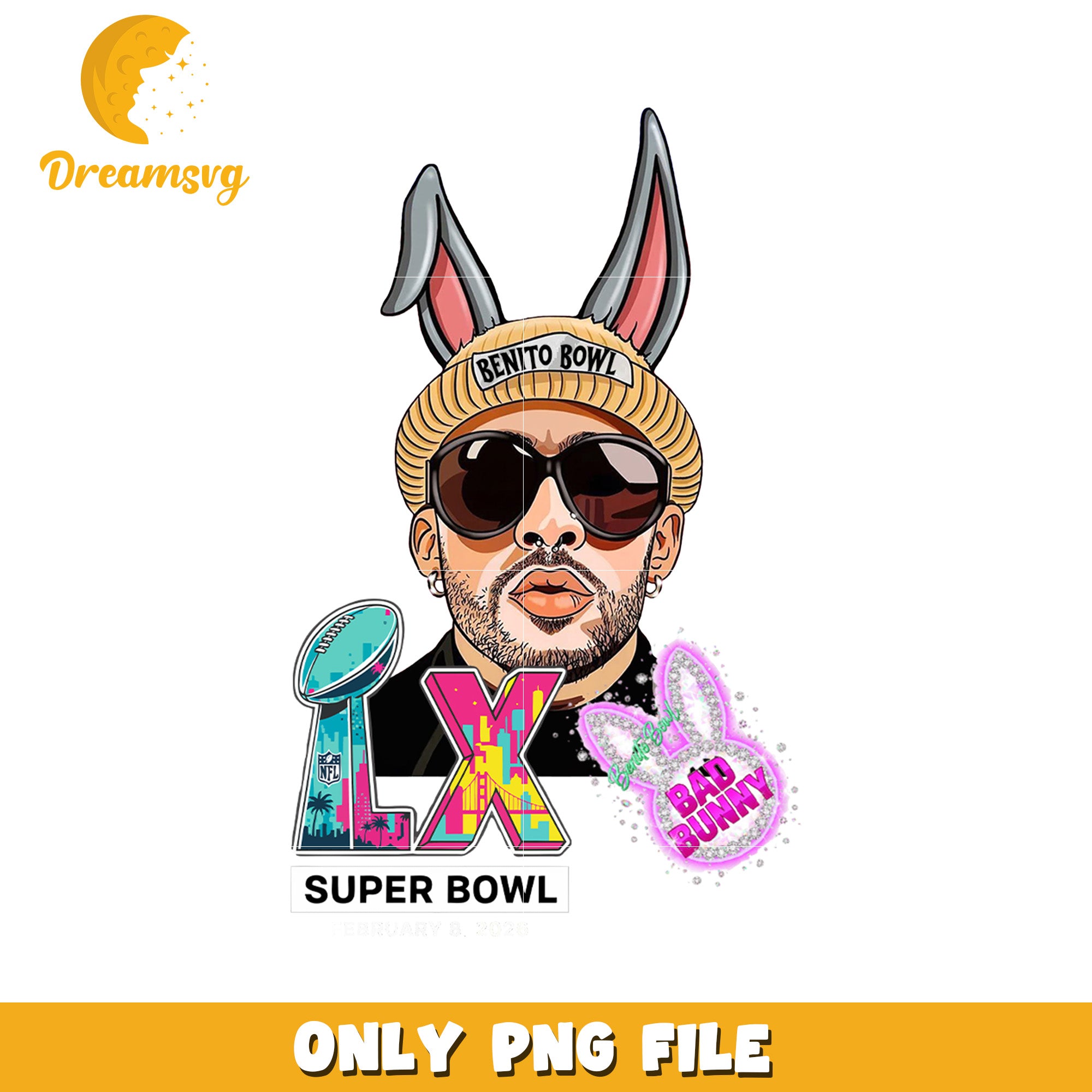 Super bowl lx png, bad bunny 2026 png, benito fan art png