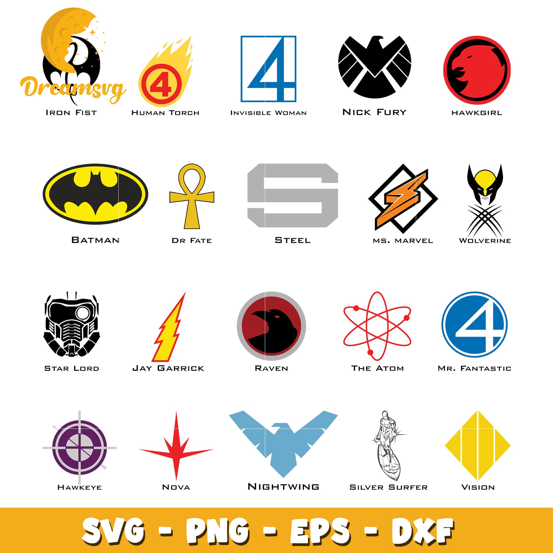 Superhero symbol bundle svg, cast of the marvels svg