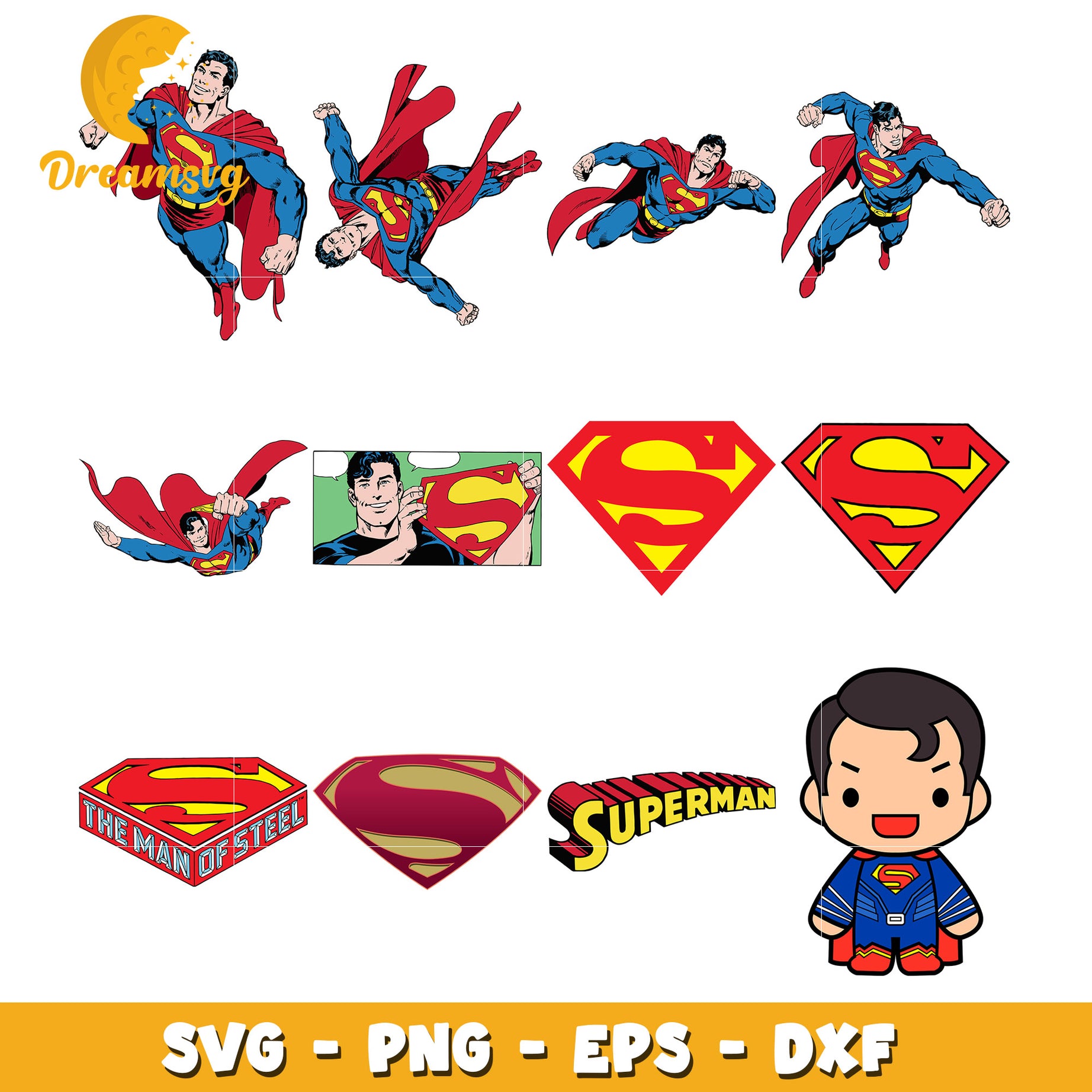 Chibi Superman the man of steel bundle svg, Superman avengers svg