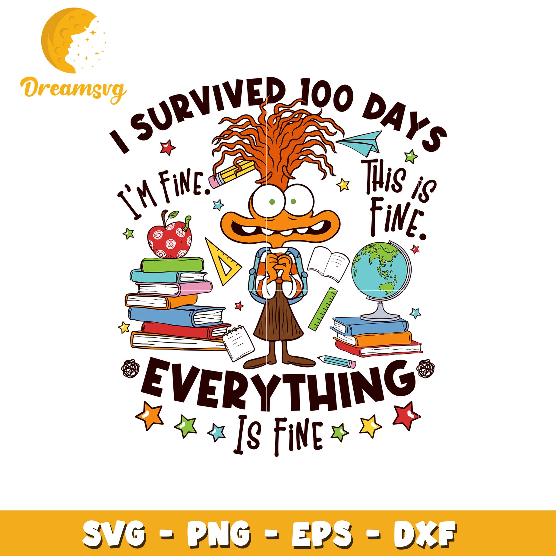 Survived 100 Days Funny SVG Design for Students and Teachers