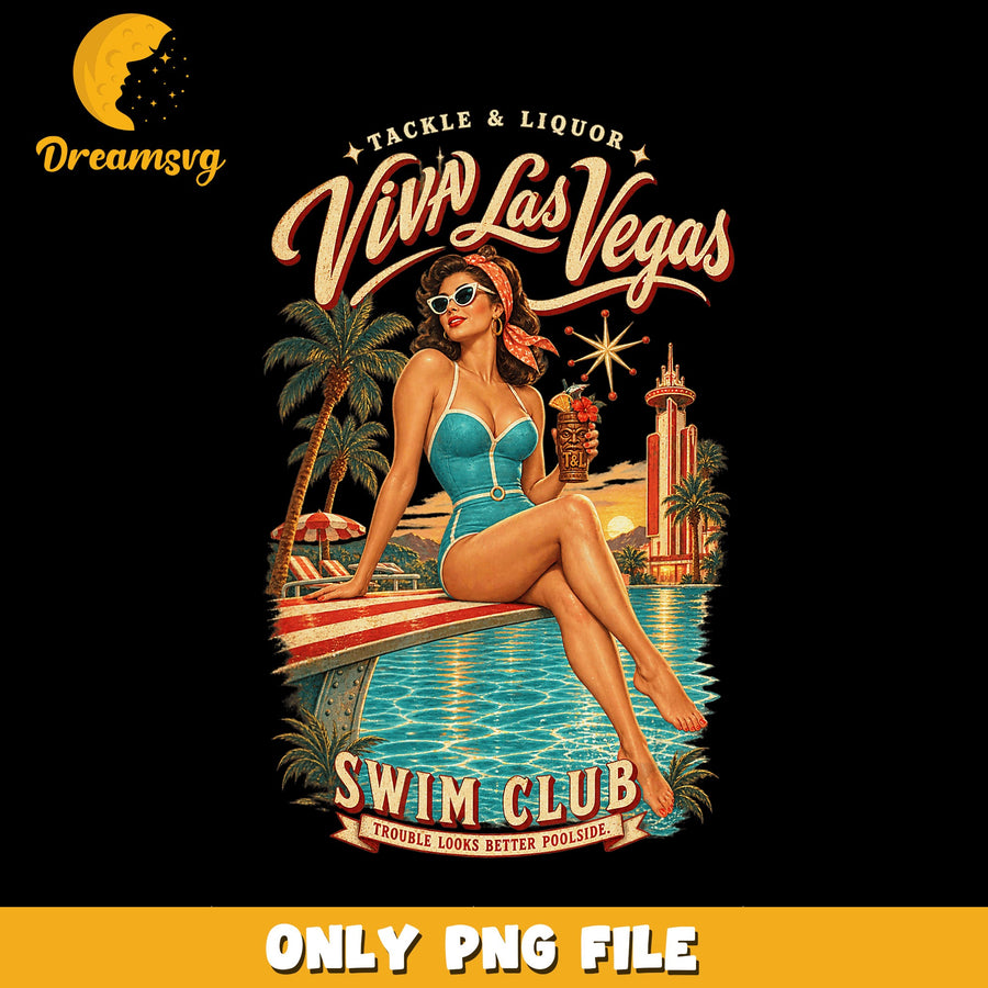 Swim Club PNG, Vintage Las Vegas, Poolside Fun PNG
