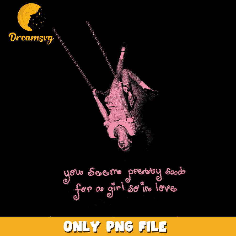 Swing Girl PNG, Romantic Quote, Cute Design PNG