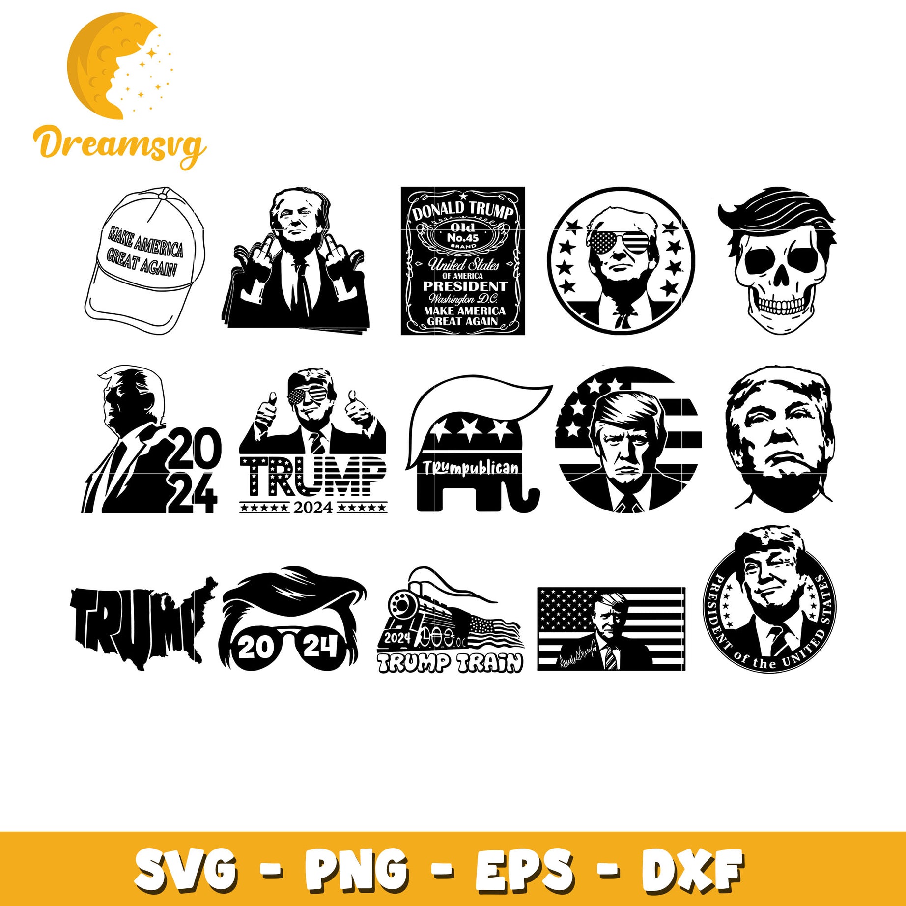 Donald trump face black white bundle svg, trump black and white​ svg