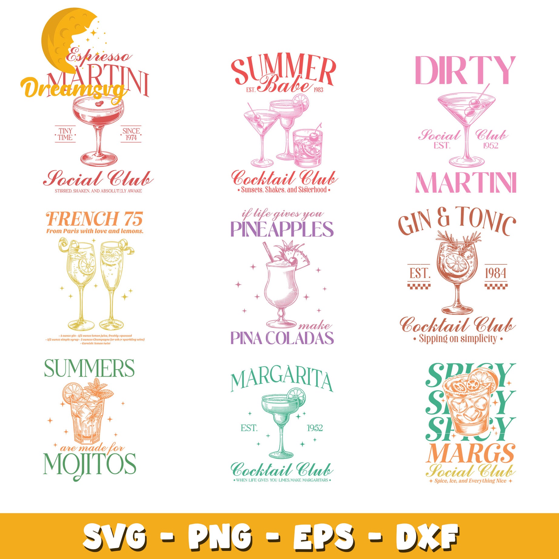 Cocktail club logo design bundle svg, the cocktail club​ svg