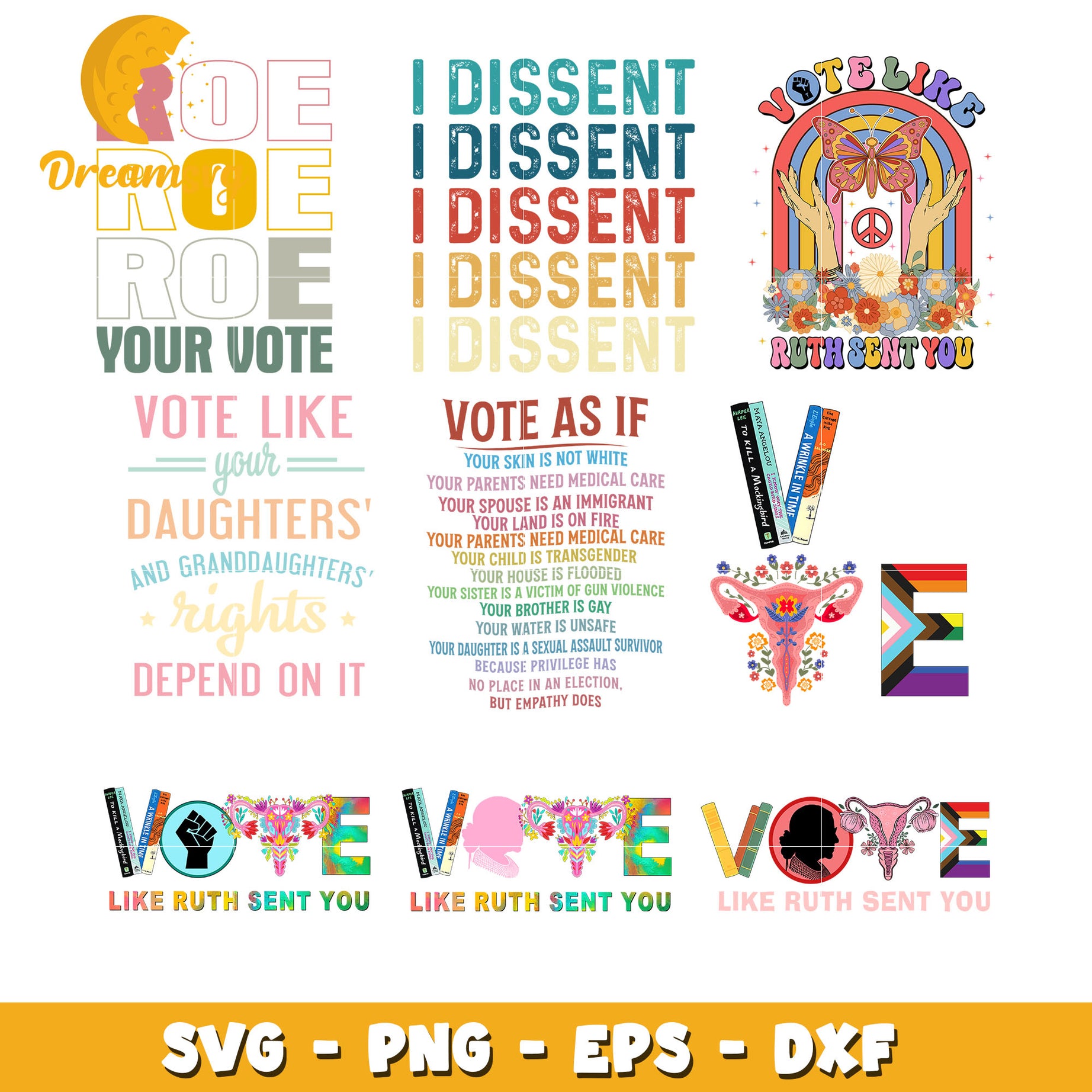 Vote like ruth sent you logo bundle svg, i dissent​ svg, vote​ svg