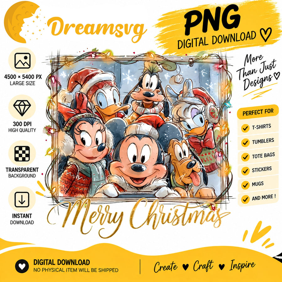 Mickey Mouse and friends Christmas group portrait PNG clipart