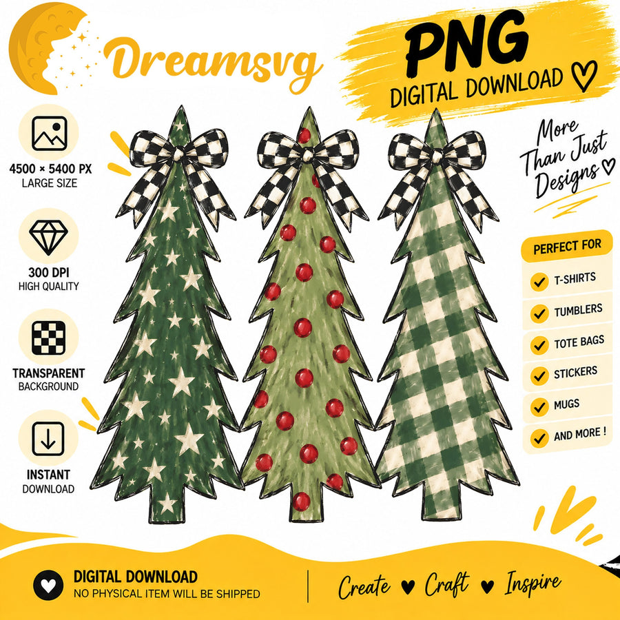 Buffalo check farmhouse Christmas tree trio PNG clipart