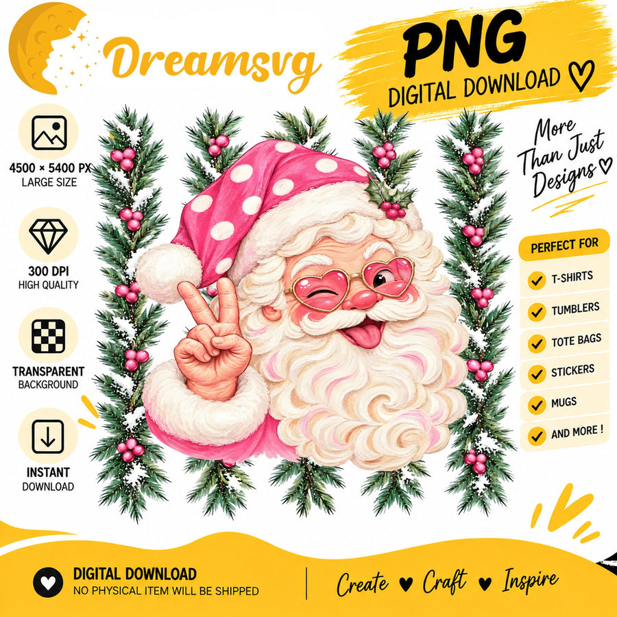 Pink retro Santa heart glasses peace sign PNG clipart