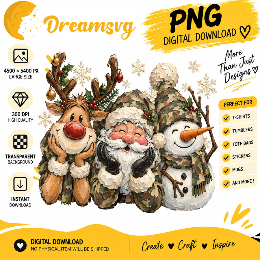 Reindeer Santa and snowman trio Christmas PNG clipart