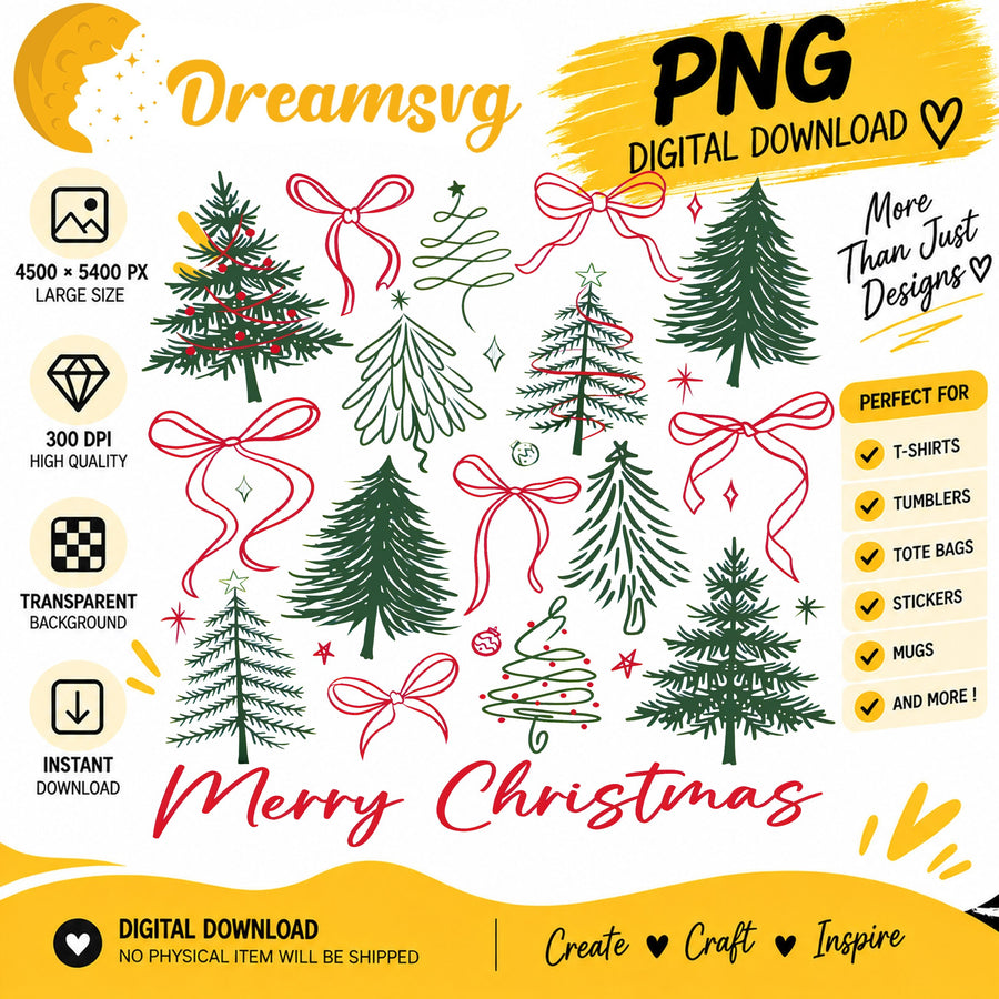 Hand-drawn Christmas tree doodle collection PNG clipart
