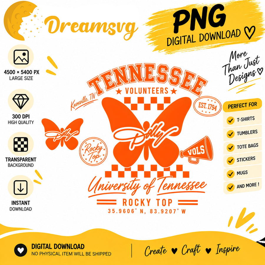 Tennessee Volunteers Dolly butterfly Rocky Top PNG clipart