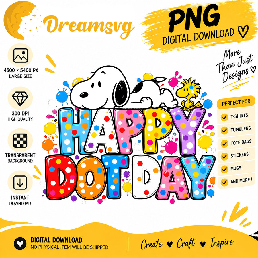Snoopy and Woodstock Happy Dot Day polka dot PNG clipart