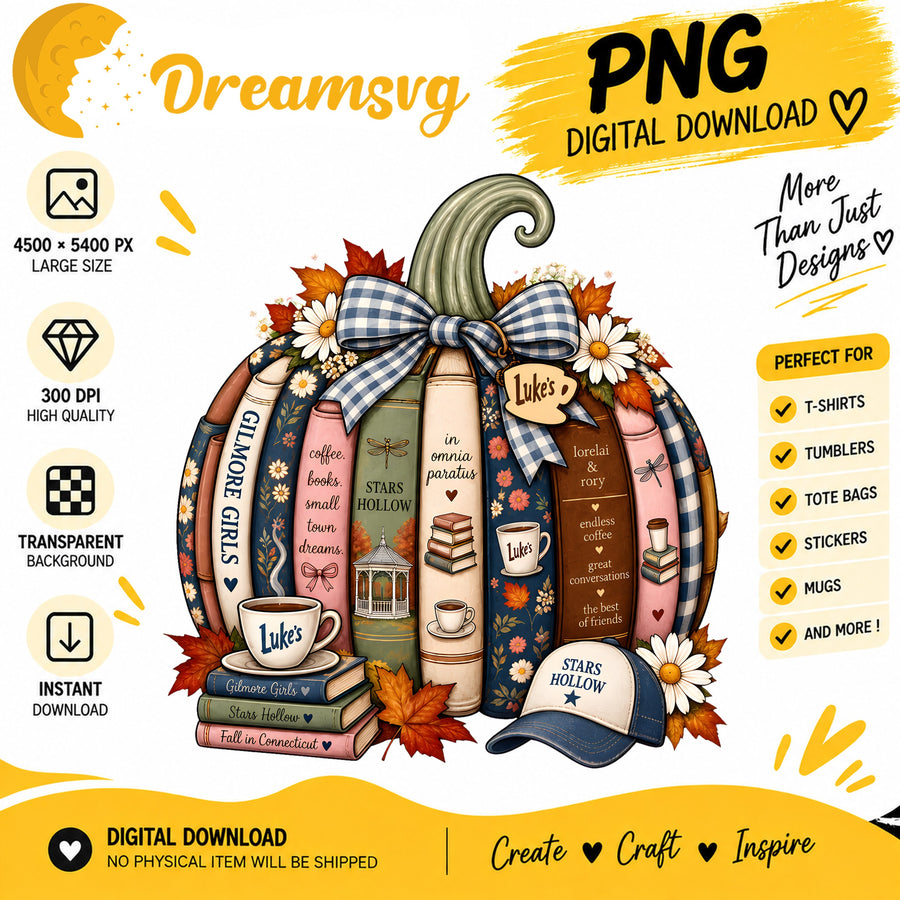 Gilmore Girls pumpkin book stack Stars Hollow PNG clipart