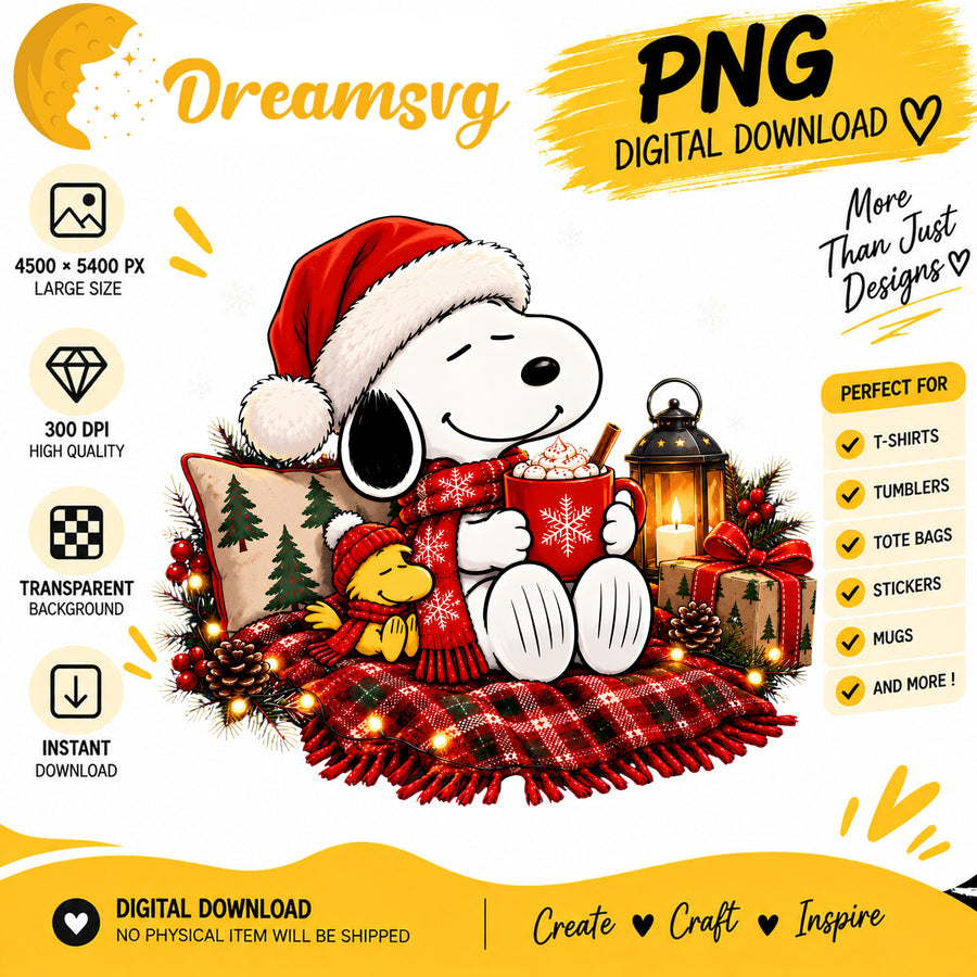 Snoopy and Woodstock Christmas cocoa holiday PNG clipart