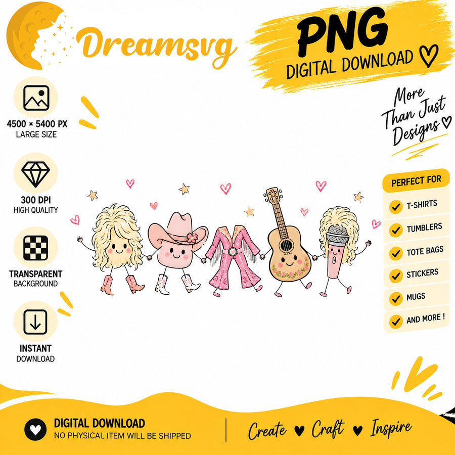 Dolly Parton inspired cowboy hat guitar squad PNG clipart