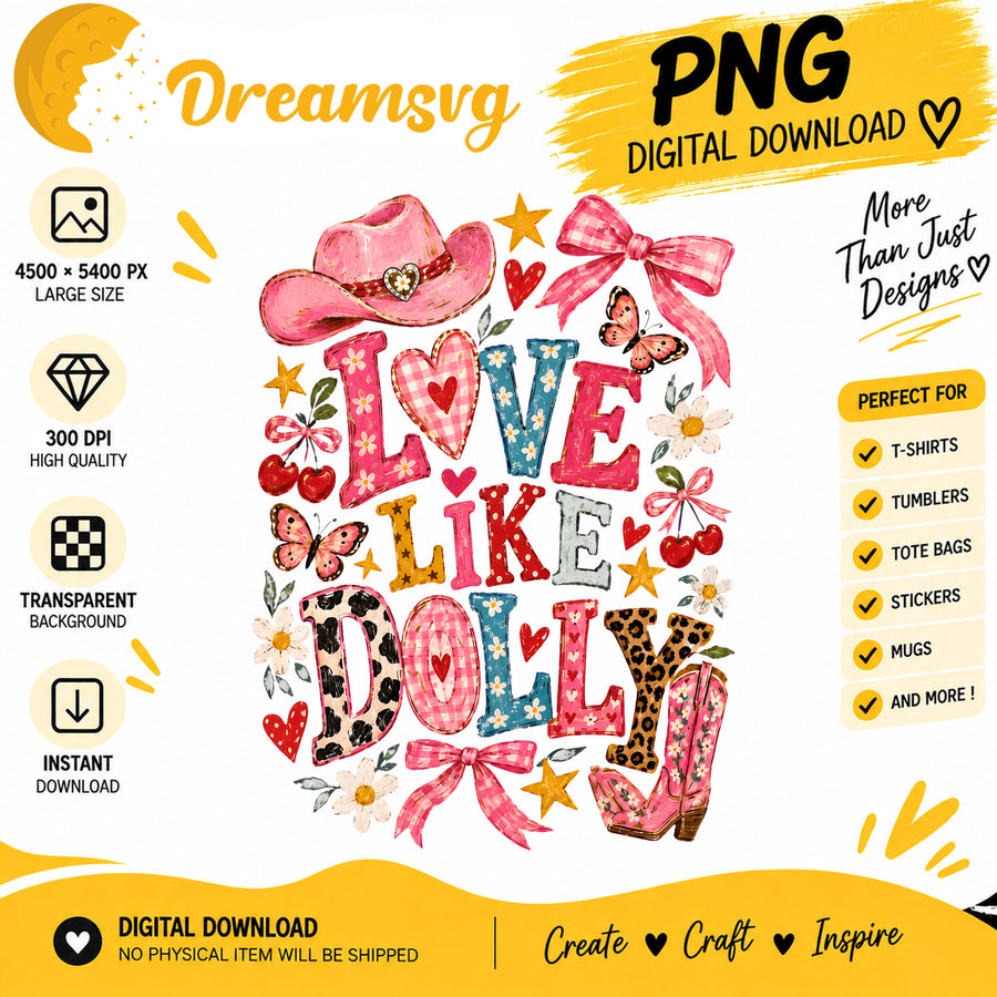 Love Like Dolly cowboy hat leopard boots PNG clipart
