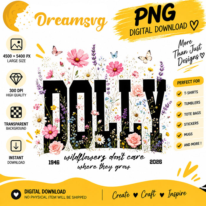Dolly floral typography pink butterfly tribute PNG clipart