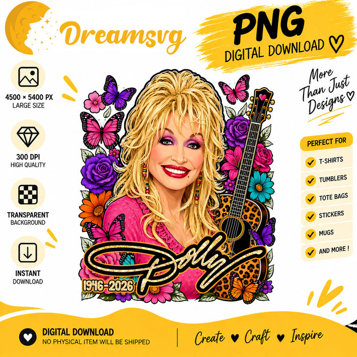 Dolly floral portrait leopard guitar tribute PNG clipart